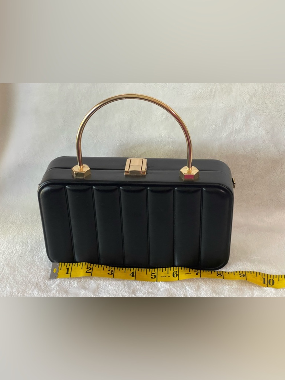 Most Wanted USA Structured Hard Shell handbag purse clutch black gold - Picture 8 of 10